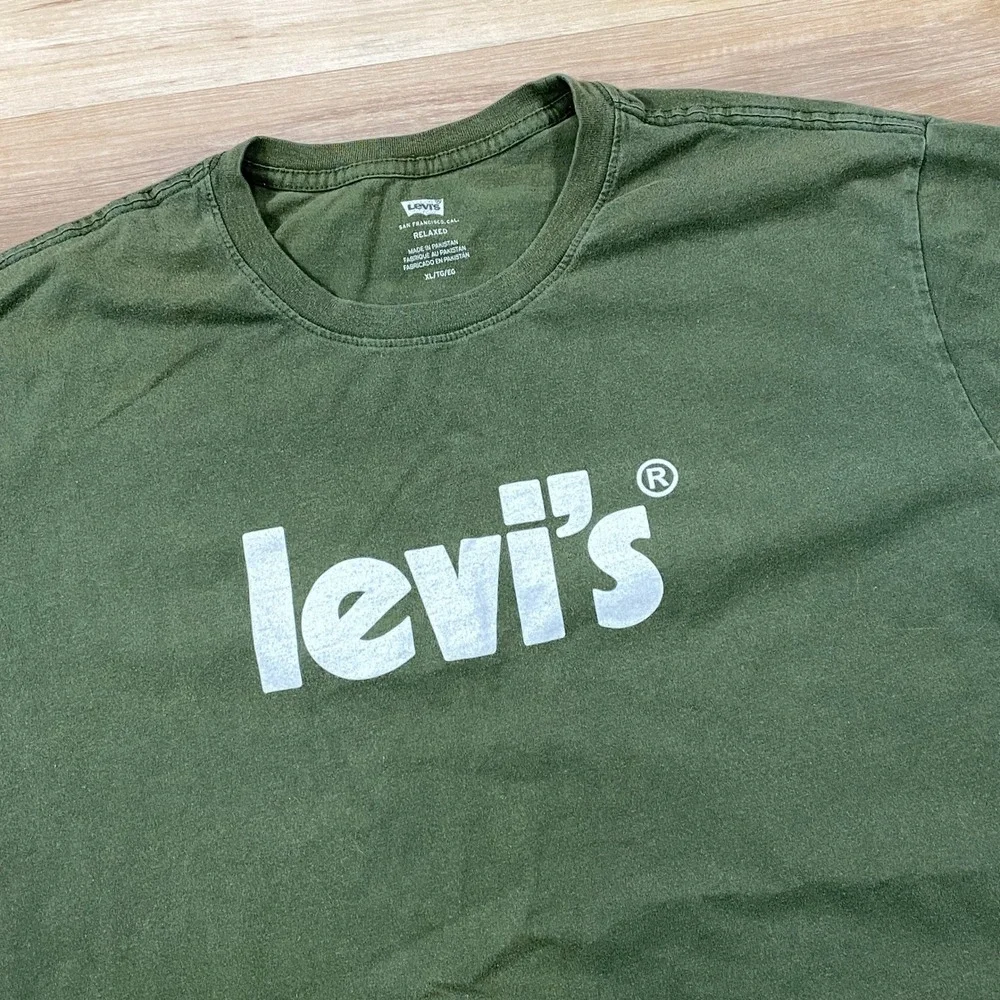 Levi's Graphic T-Shirt Men XL Heritage Cotton Relaxed Fit Olive Green Streetwear
